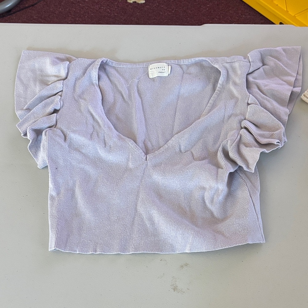 Lilac Ruffle Sleeve Crop Top